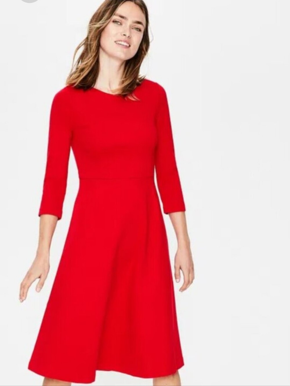 Boden Red Fit And Flare 3/4 Sleeve Midi Size 16